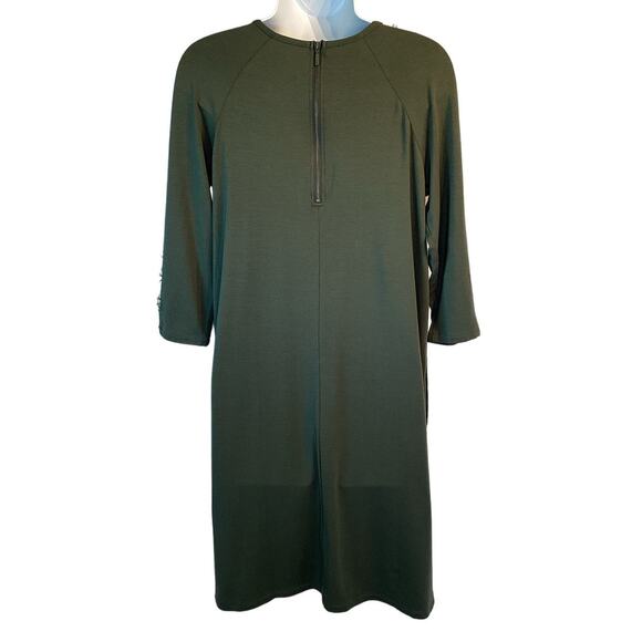 NWT Garnet Hill Luna-Lace Inset Sheath Dress XS Green Stretch Pockets Zip Accent - Picture 3 of 16